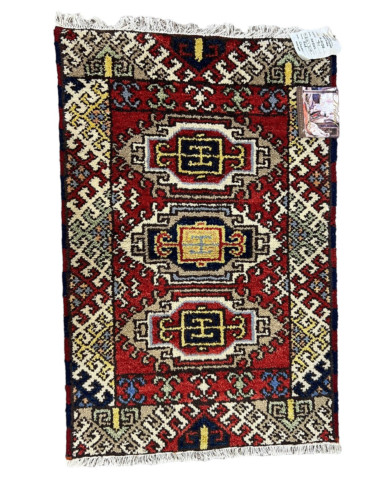 Tribal Collection Kazak Weave 100% Wool Pile Hand Knotted Rug Red Cream 2’x3’