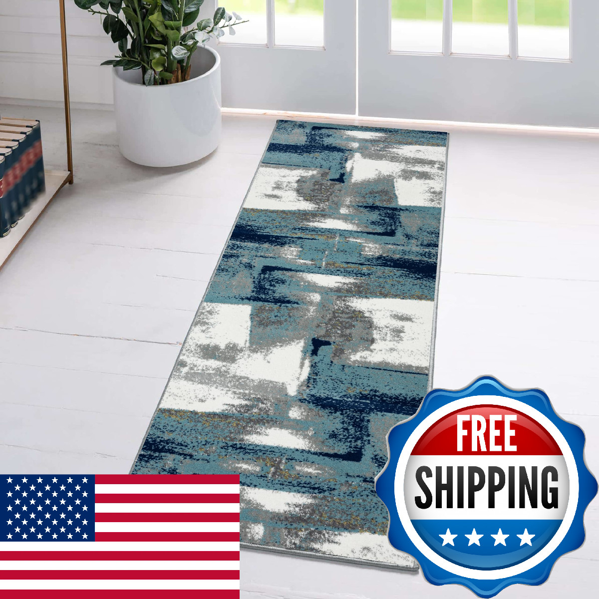 Luxe Weavers Lagos Collection 7558 Light Blue 2X7 Abstract Area Rug