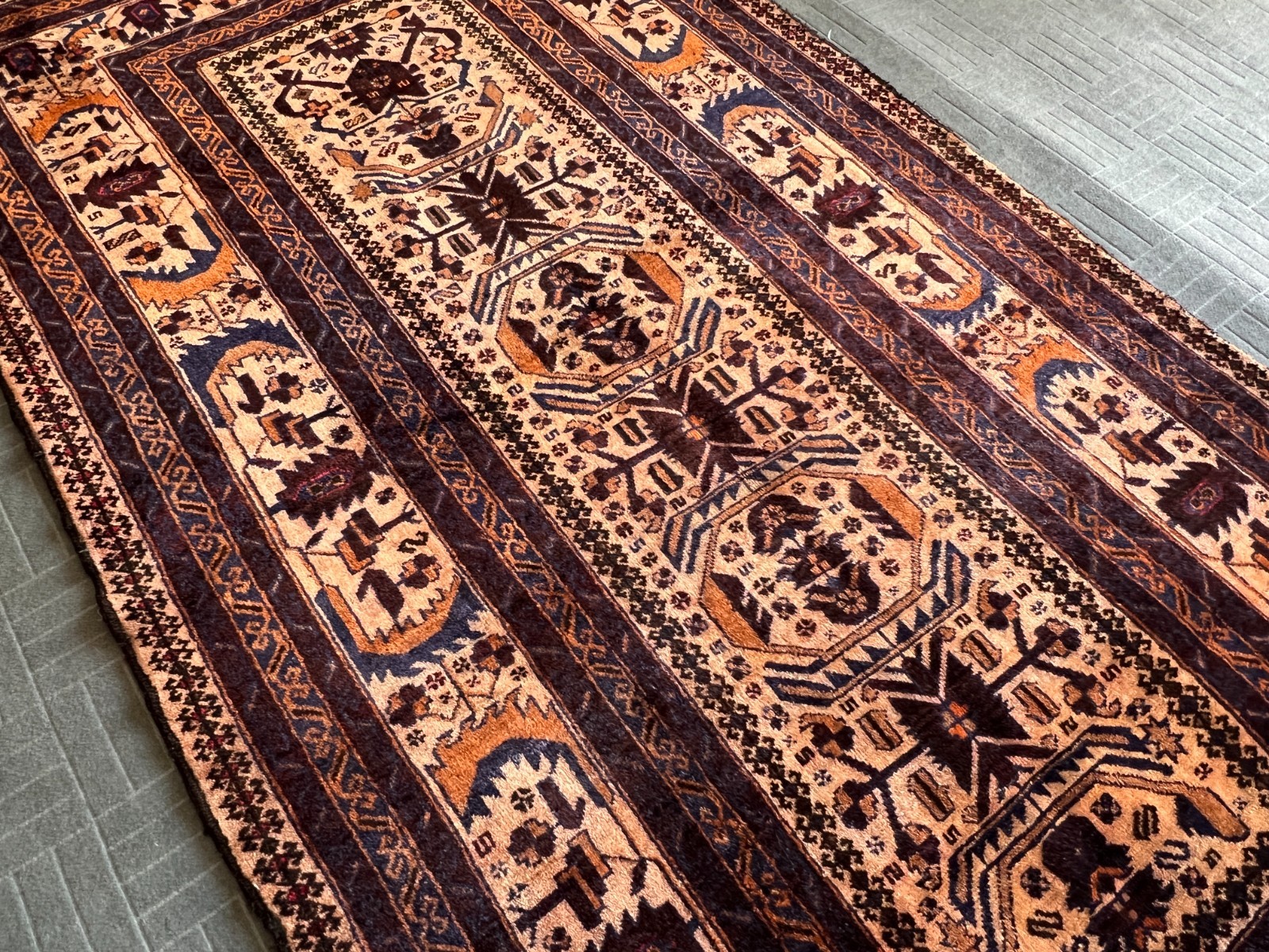 Vintage Afghan Baluchi Rug – Wool Tribal Carpet, 3’7 x 6’10, Boho Home Decor