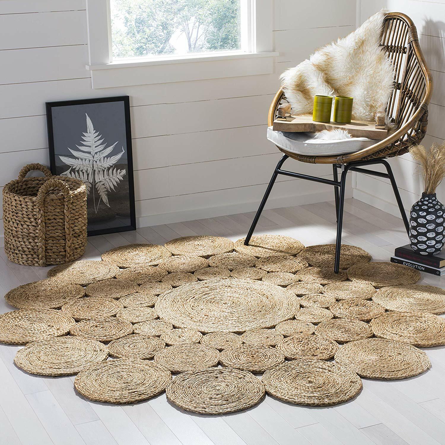 Rugs Various Size Round Reversible Natural Braided Jute Strip Area Rug Floor Mat