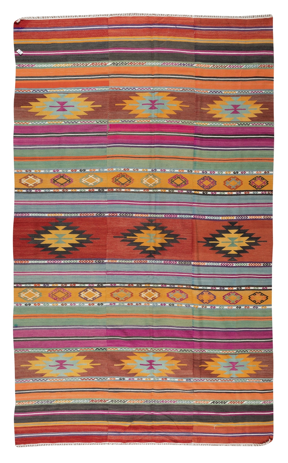 5.8×9.3 Ft Turkish Vintage Handmade Kilim, Geometric & Striped Rug Made of Wool