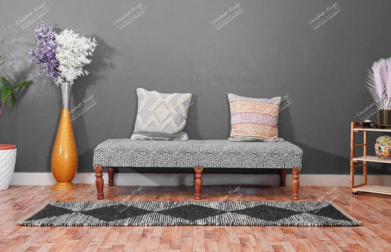 Indian handwoven Black With White Color Hemp Jute Runner Rug Living Home Decor