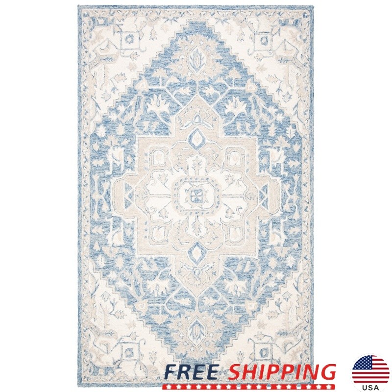 Micro-Loop Floral Area Rug Handmade Indoor Accent Rug Soft Wool Cotton 2×3 Foot