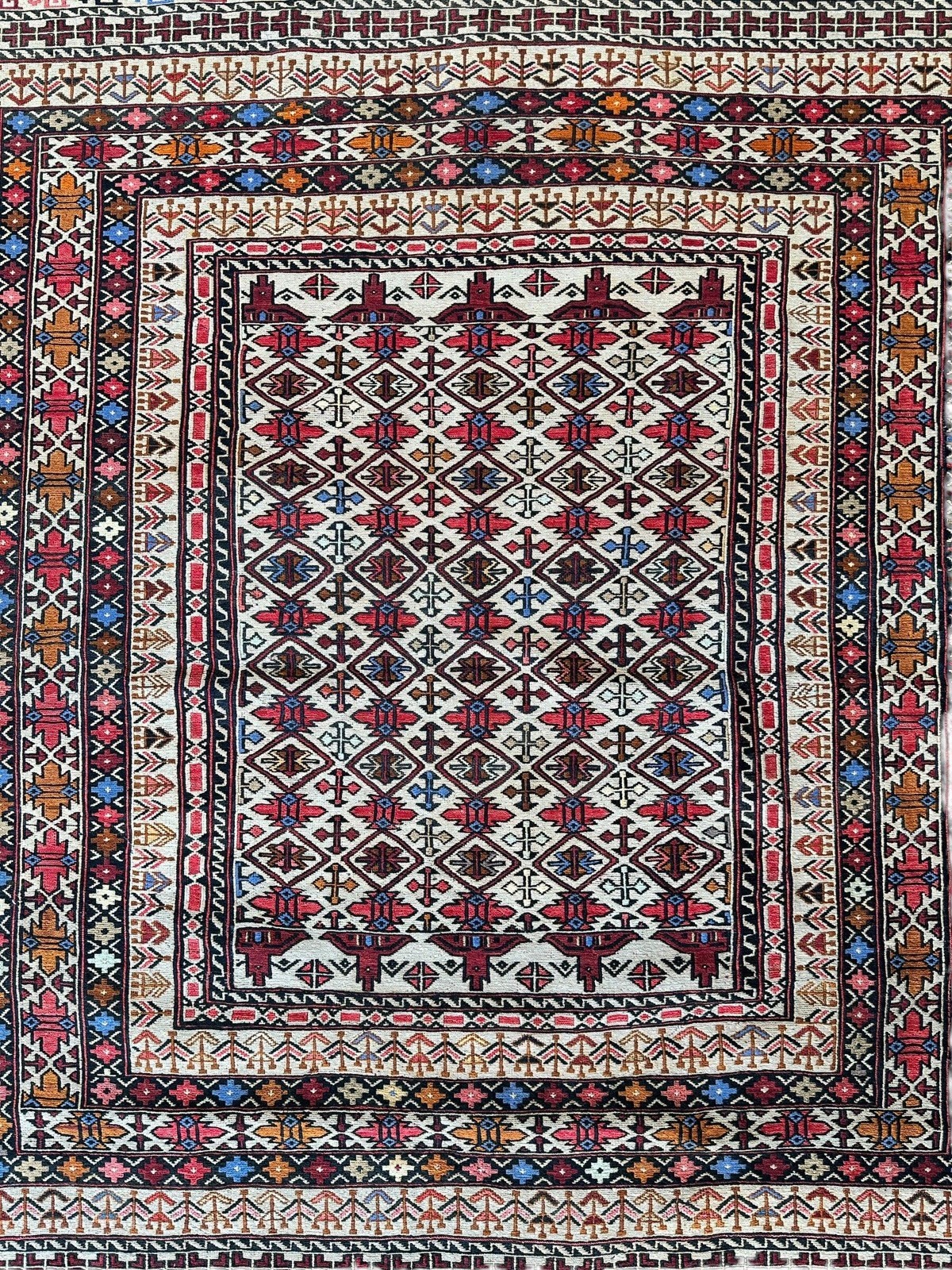Hand-Woven Afghani Maliki Soumak Wool Kilim Rug – 4’2″ x 6’6″