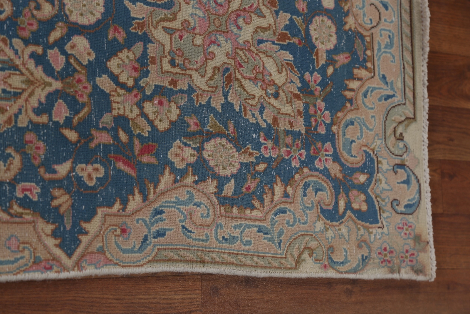 Vintage Ivory/ Blue Wool Medallion Kirman Traditional Handmade Area Rug 10×14