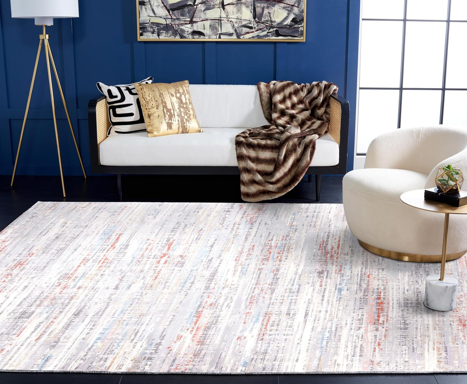 Shivan 9′ x 12′ Area Rug – Modern Abstract, Light Grey & Rust, Easy Care