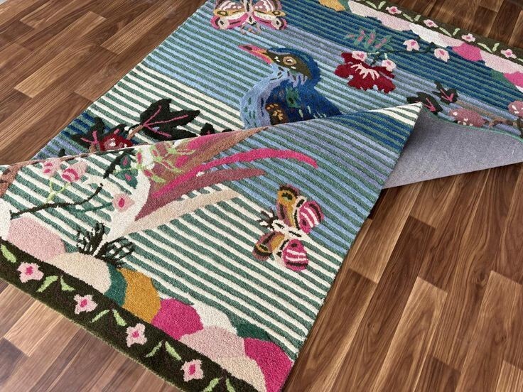 Bird Hand Tufted Nathalie Lete Tufted Wool Rug Multi Colored Soft Rug 5×8 6×9 .