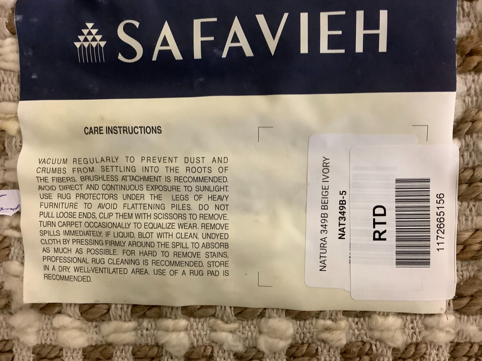 BEIGE / IVORY 5′ X 8′ Flaw in Rug, Reduced Price 1172665156 NAT349B-5
