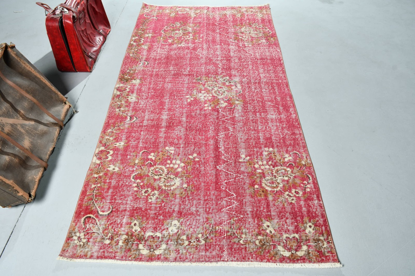 3,8×7,8 ft Rug, Turkish Vintage Rug, Red Wool Rug