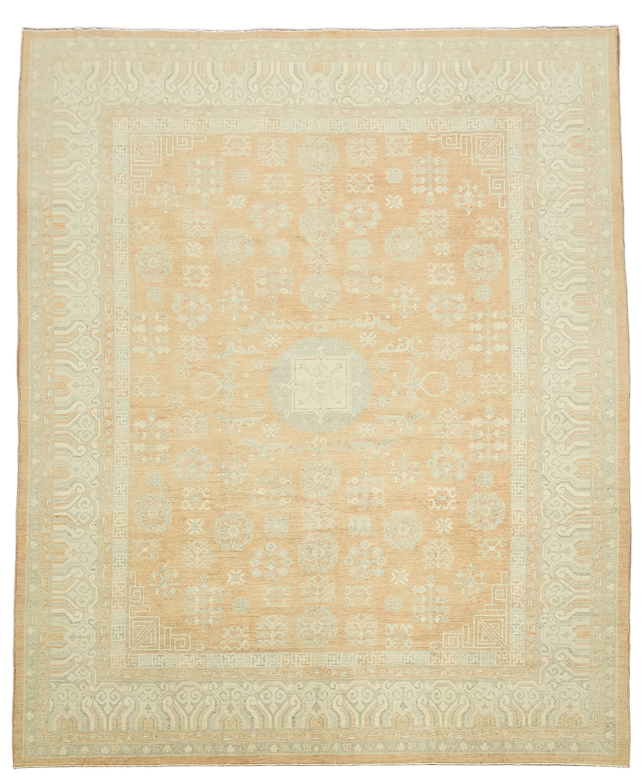 Luxurious Soft Tone Peach & Cream 12×15 Oushak Palace Wool Area Rug