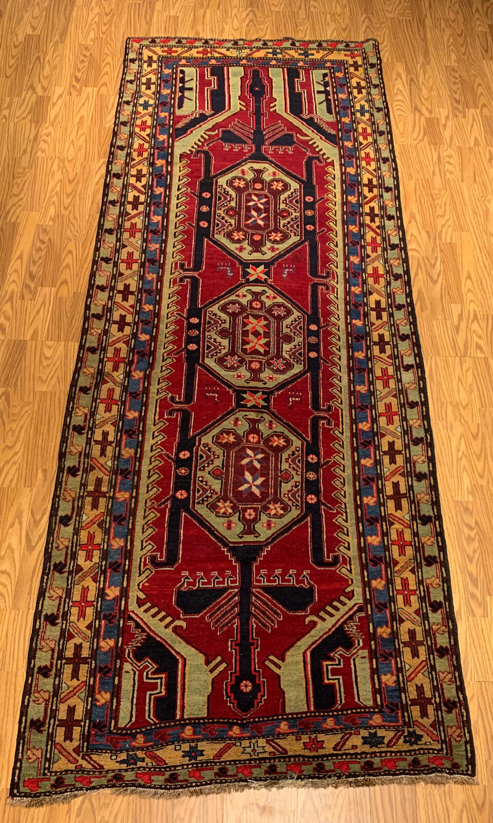 4.3 x 11.6 Vintage Hand Knotted 100% Wool Vegetable Dye Area Rug