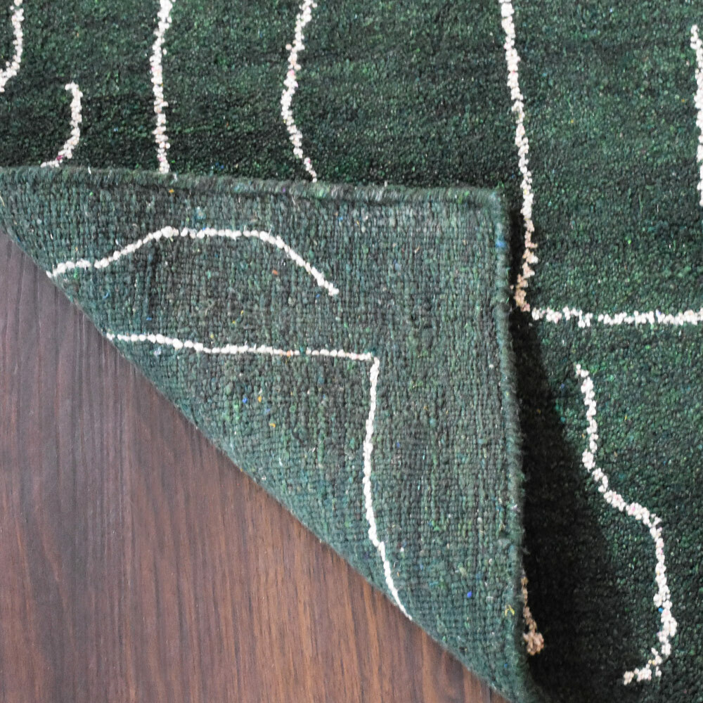 Hand Knotted Loom Silk Mix Area Rug Contemporary Dark Green White BBH BBLSM628