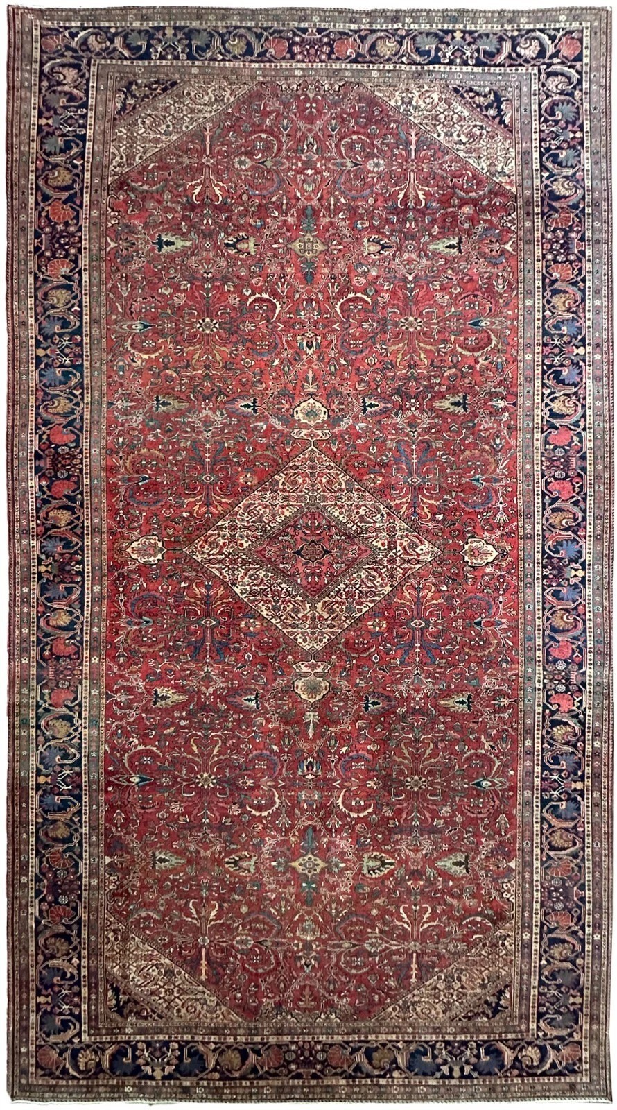 1880 Hand Knotted Wool Rug 11×19 Traditional Oriental Medallion Border Design
