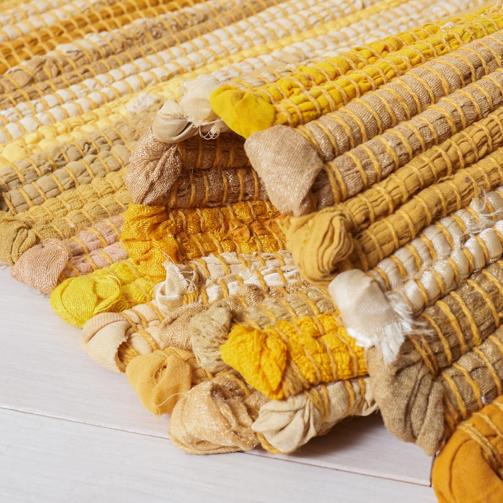 Area Rug 8×10 – Rag Rug Collection – Large – Yellow & Multi, Handmade Cotton,…