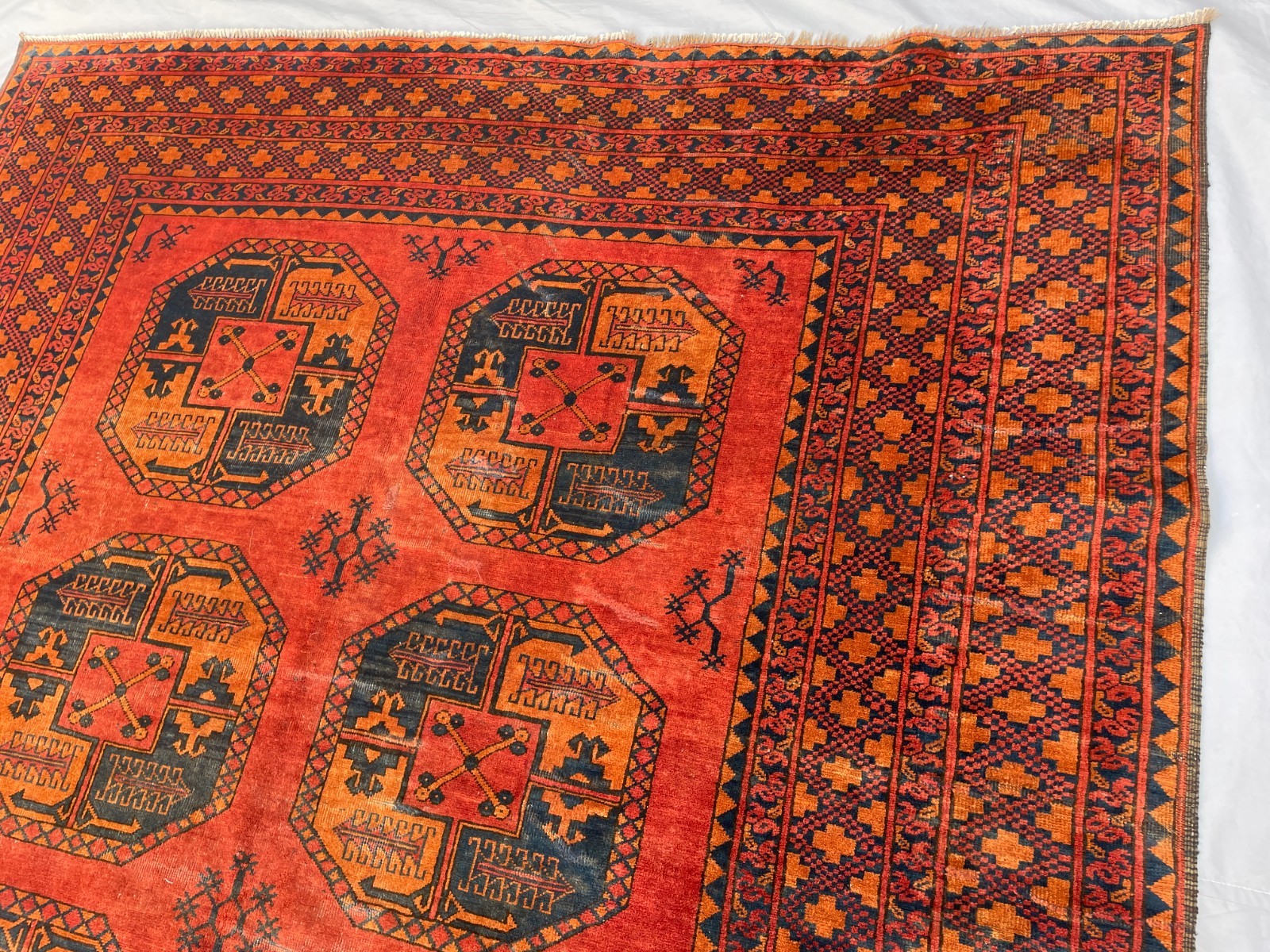 6×9 Ersari Turkoman Area Rug Hand Knotted Wool Carpet With Bold Octagon Gul