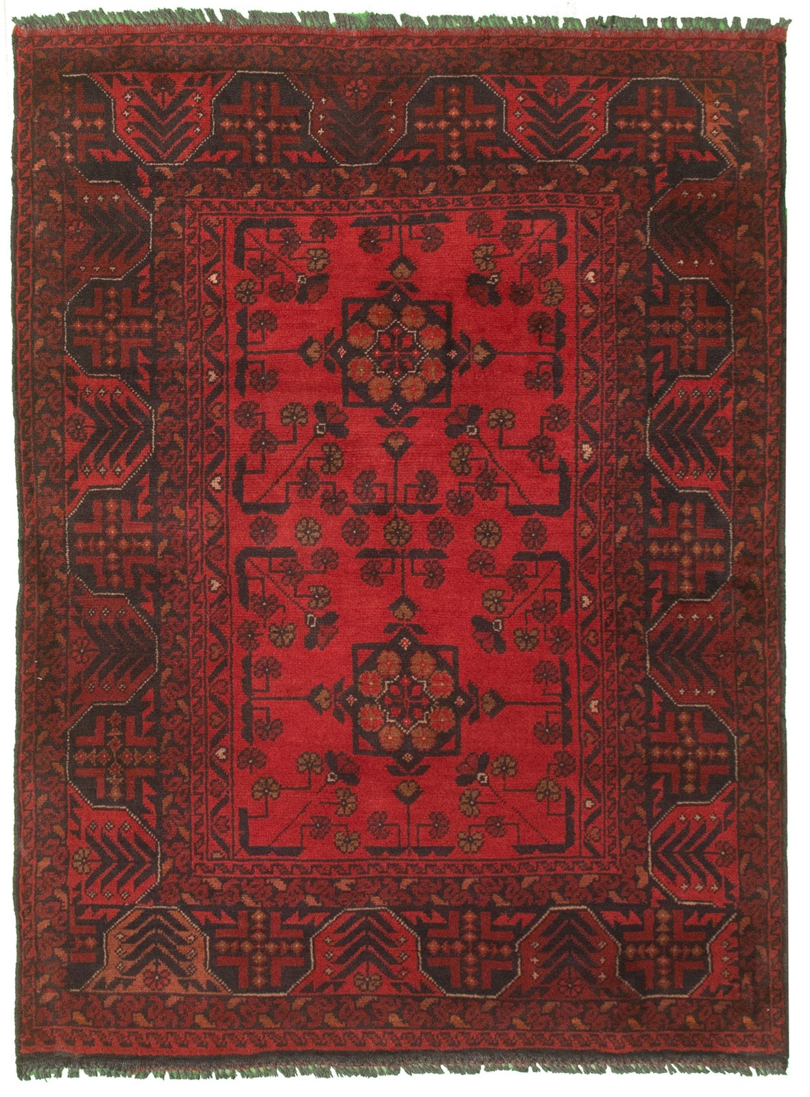 Traditional Red Hand-knotted Area Rug 3’5″ x 4’7″ Oriental Wool Carpet