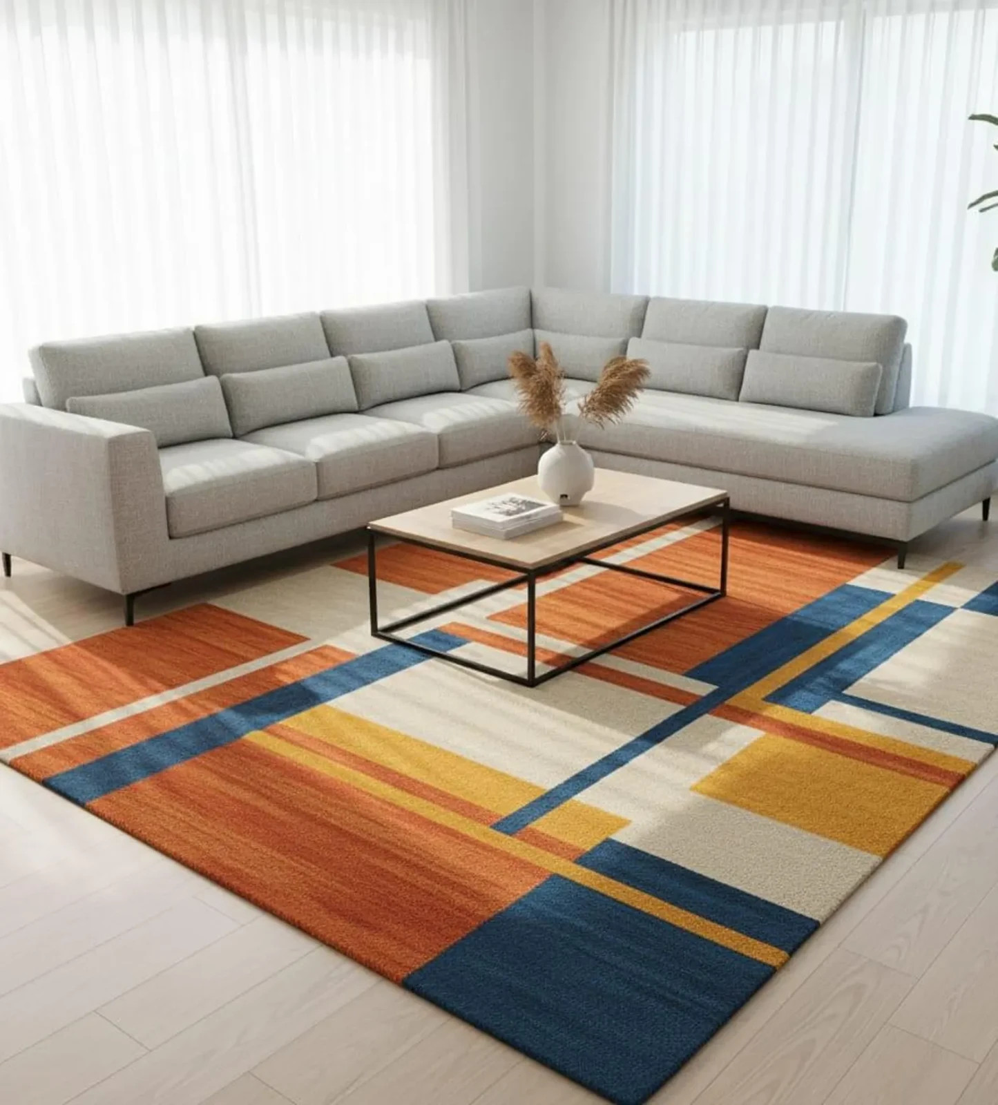 Hand Tufted Geometric Rug Mid Century Modern Area Rug Abstract Multicolor Carpet