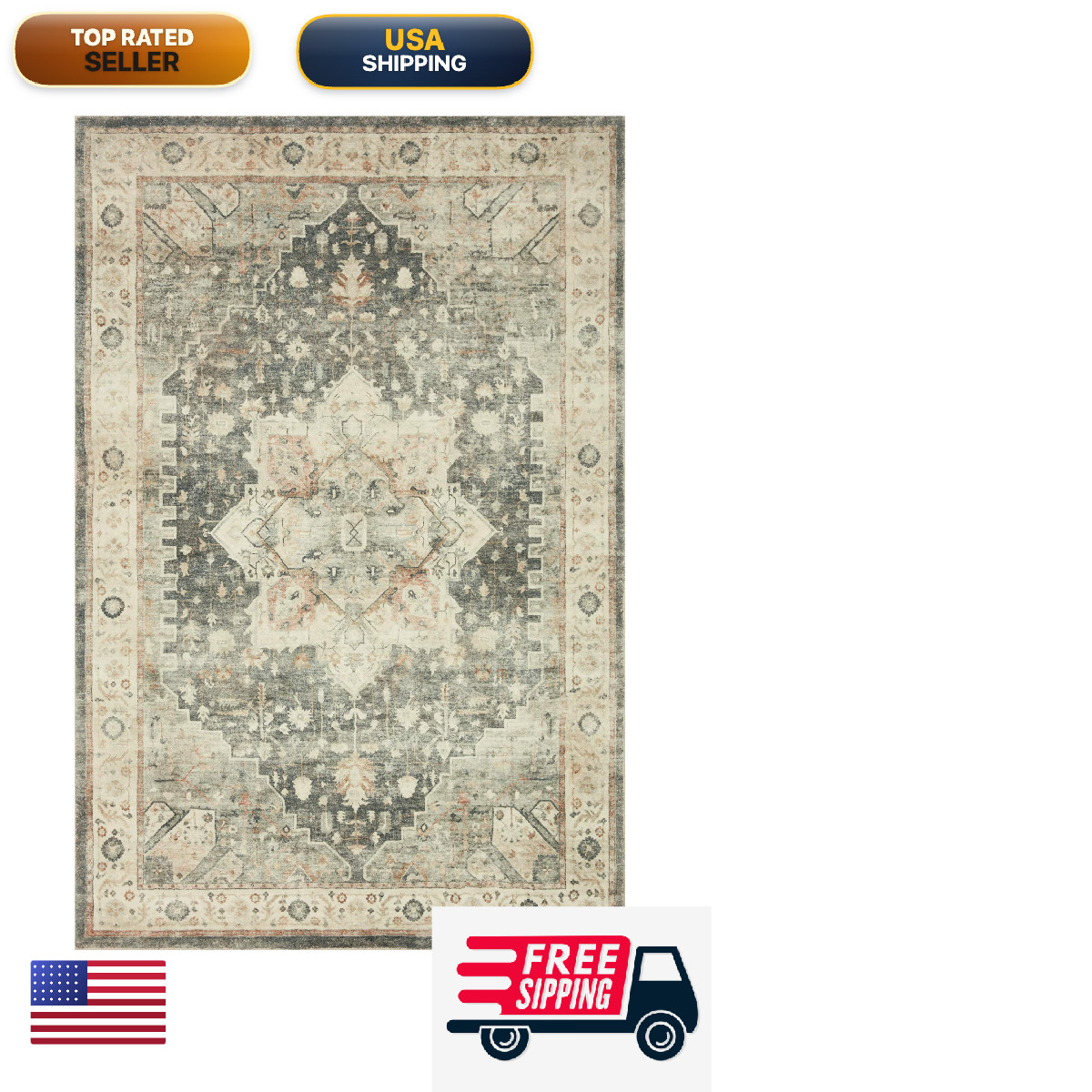 Loloi Ii Rosette Slate/Ivory 5-0 X 7-6 Area Rug