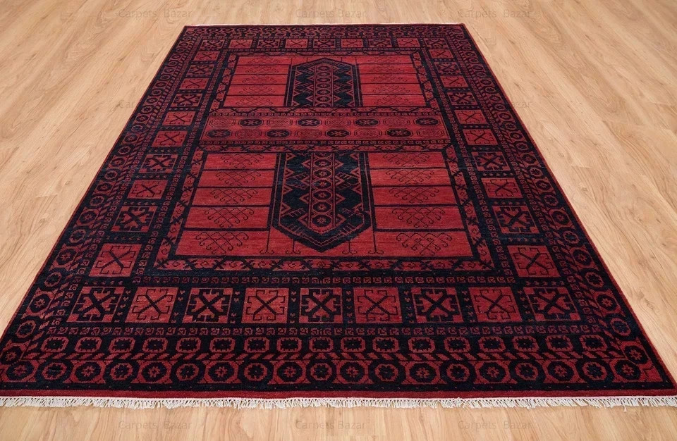 Hand Knotted Turkish Wool Rug Red Tribal Vintage Oriental Area Rug