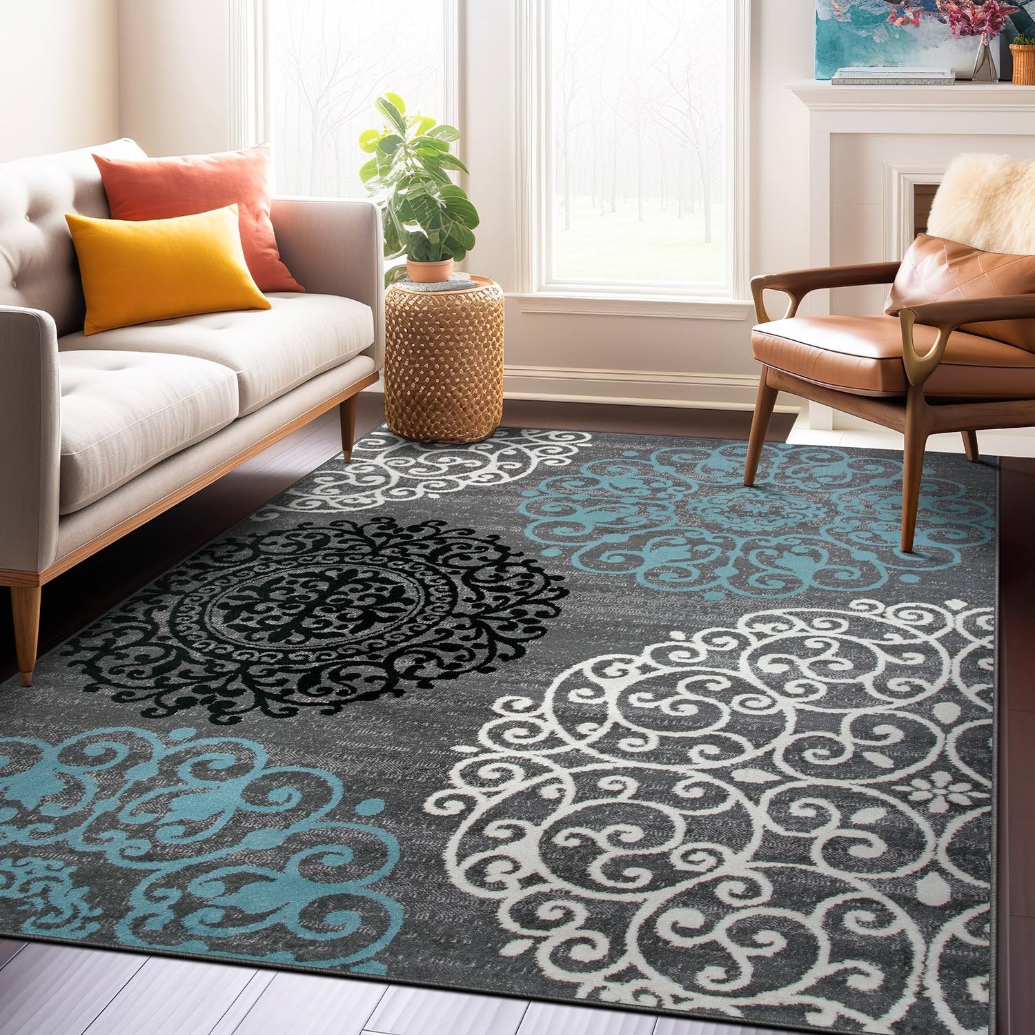 Contemporary Modern Floral Perfect for high Traffic Areas of Your Living Room…