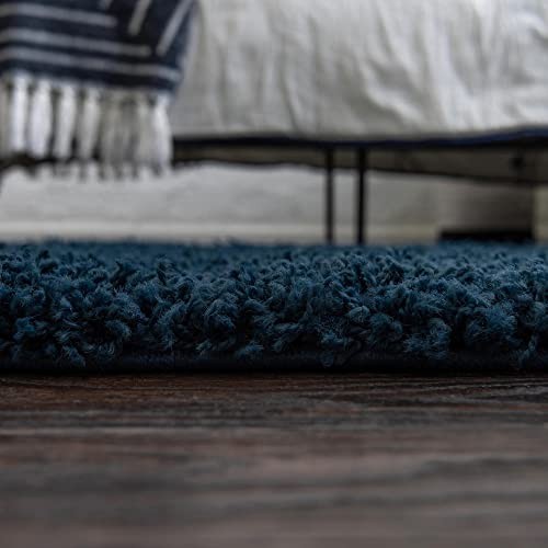 4×4 Octagonal Sapphire Blue Shag Rug Soft Cozy Luxury Solo Solid Collection