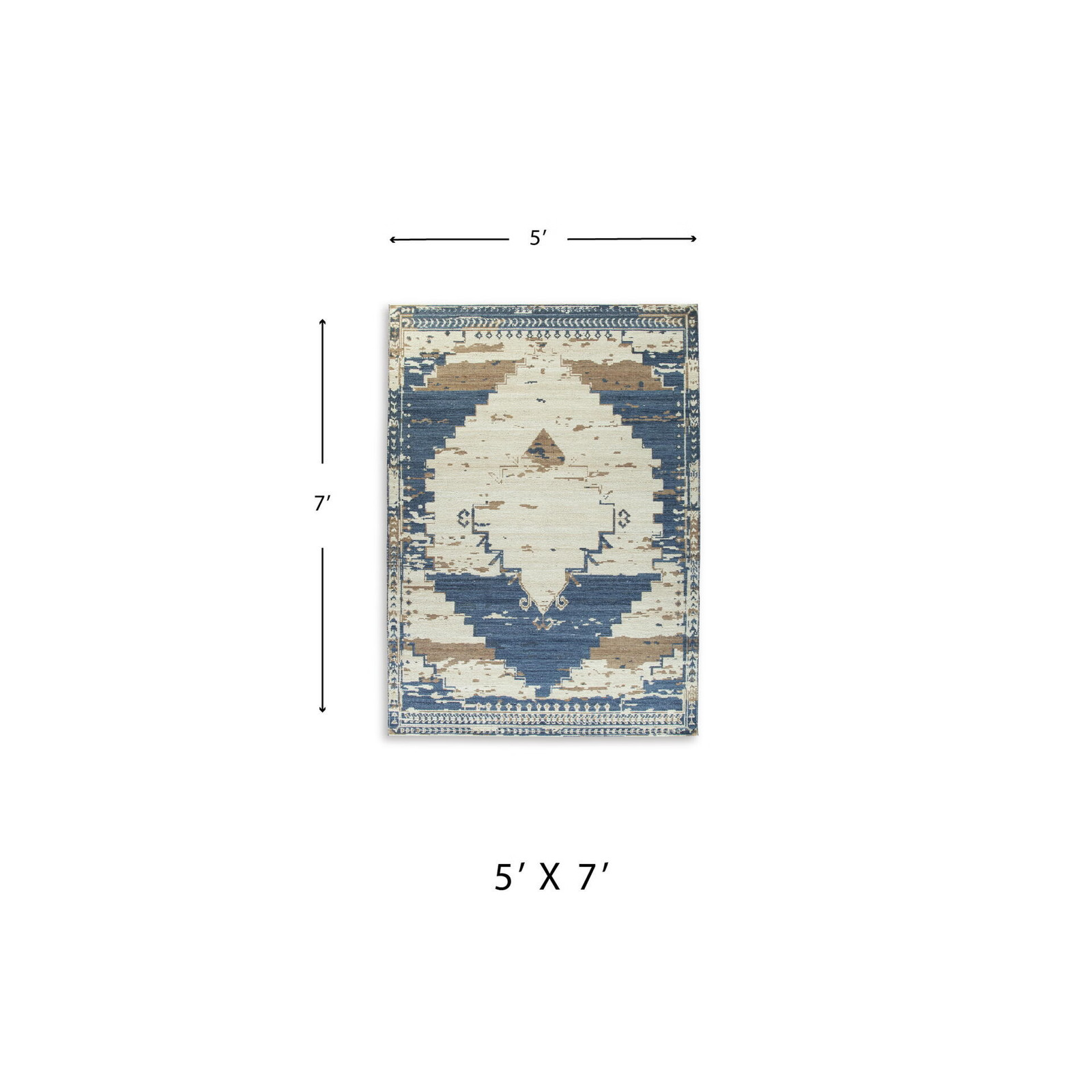 Signature Design by Ashley Varnler 5′ x 7′ Area Rug, Blue Brown Tan Medallion