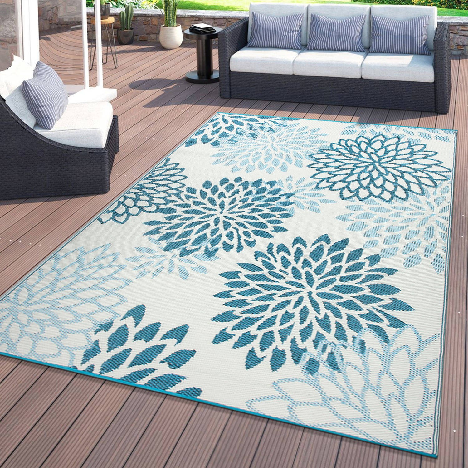 Rugshop Outdoor Rugs Modern Floral Aloha Reversible Recycled Plastic Rugs 5×7