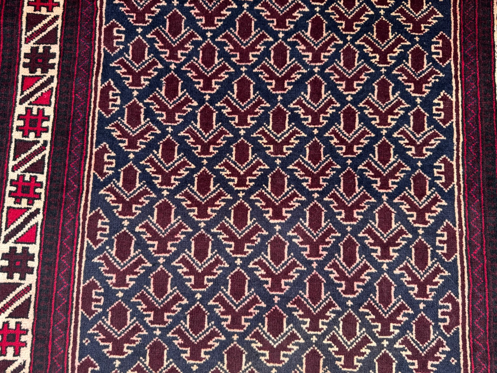 3’1 x 5’5 Ft Afghan Baluchi Handmade Deep Red Rug – Geometric Tribal Wool Carpet