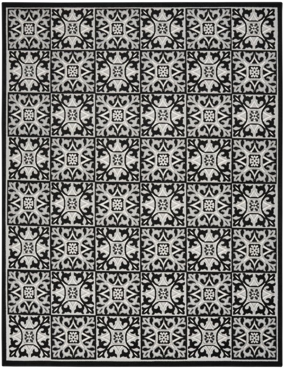 4′ X 6′ Black And White Fleur De Lis Stain Resistant Non Skid Area Rug