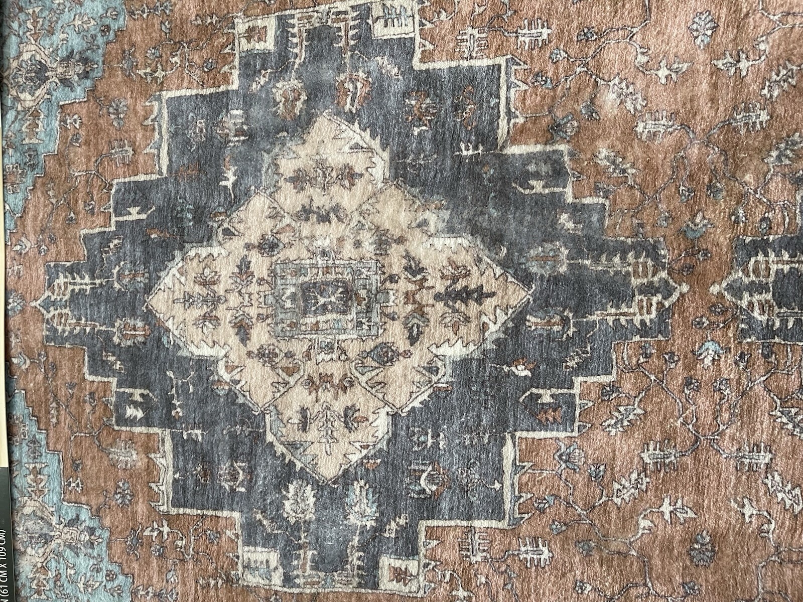 Member’s Mark Everwash washable Rug in orange, blue and grey Aztec Tribal Print