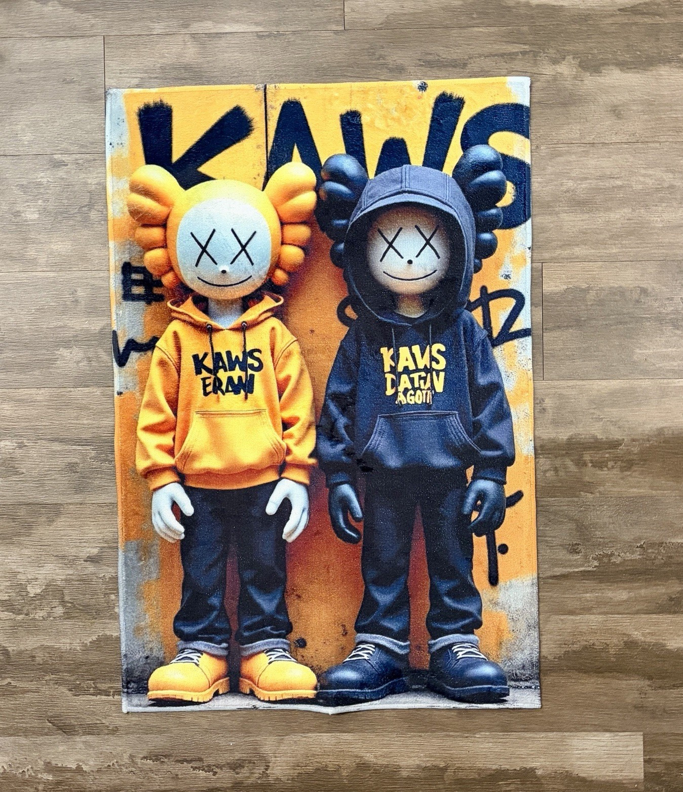 Kaws Modern Graphic Art Area Rug, Multicolor Polyester 2×3 ft Low Pile