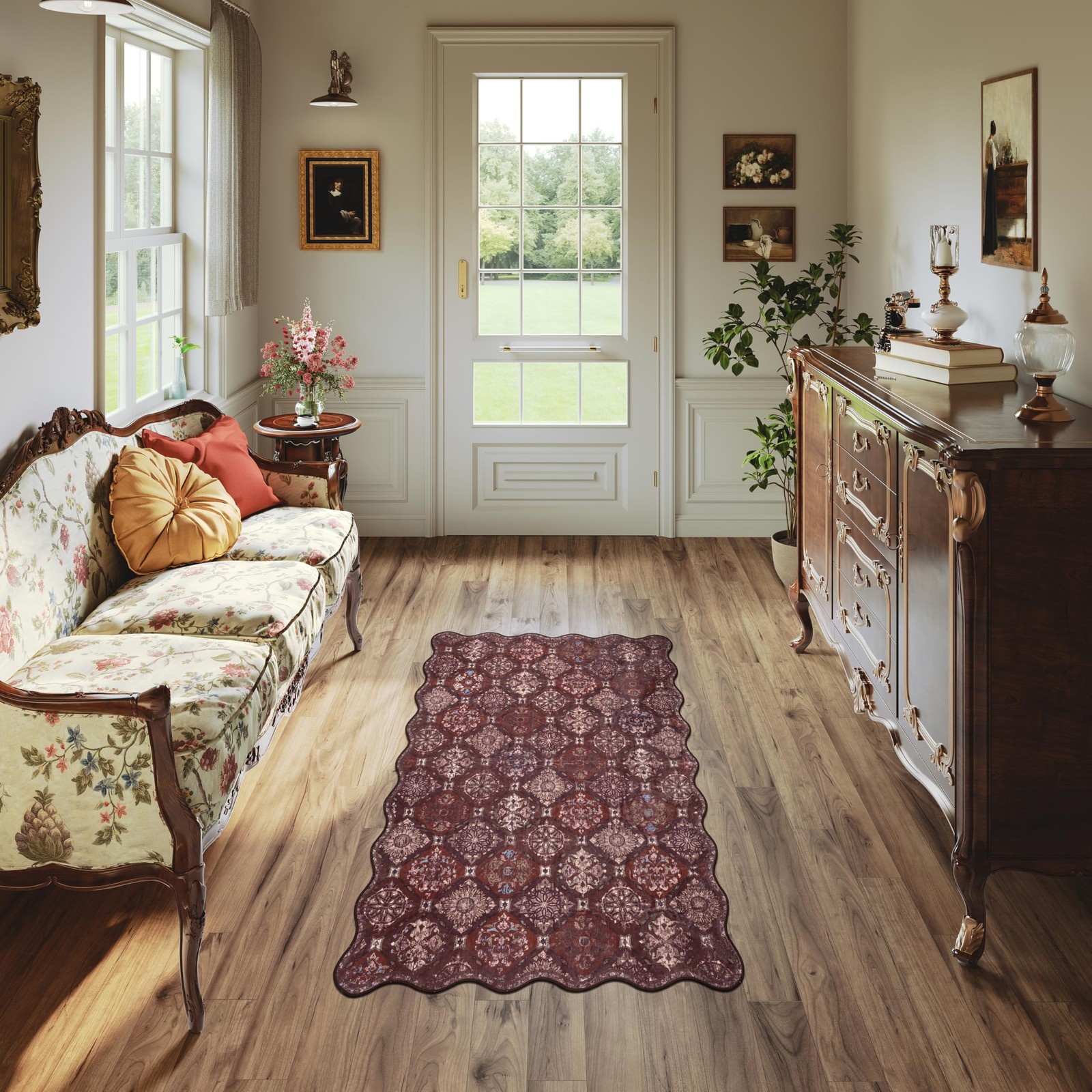 Moroccan 3×5 Area Rug, Unique Scalloped Ultra-Thin Soft Washable Rug, Non-Sli…