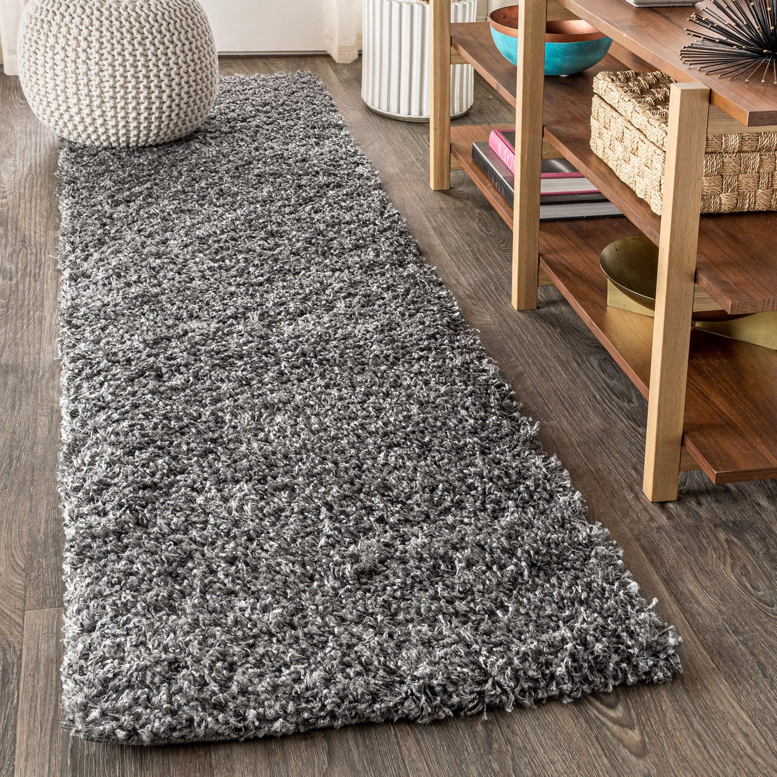Mercer Shag Plush Charcoal Runner Rug, 2×8, Contemporary, Modern, Easy-Cleani…