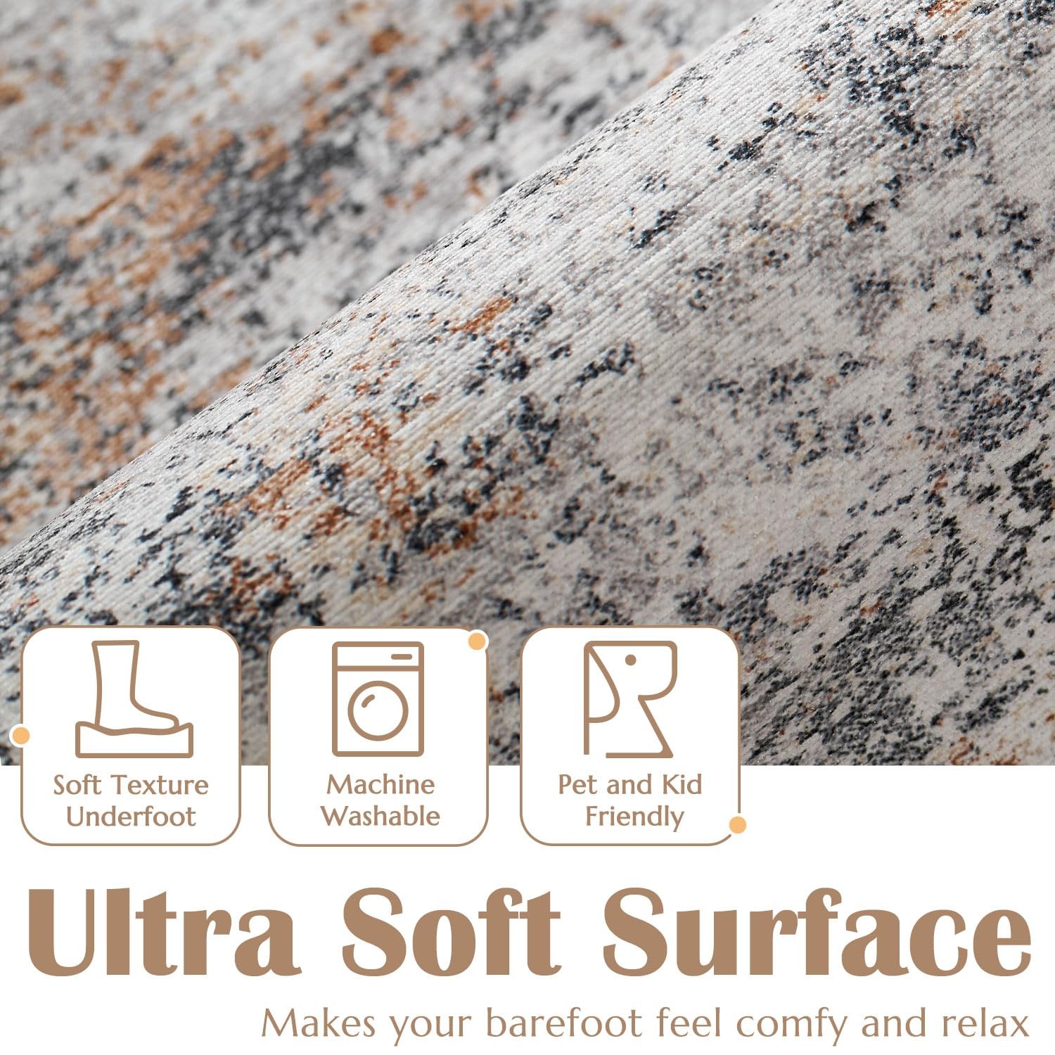 Area Rug 8×10 Washable Modern Abstract Non-Slip Taupe – 100% Polypropylene
