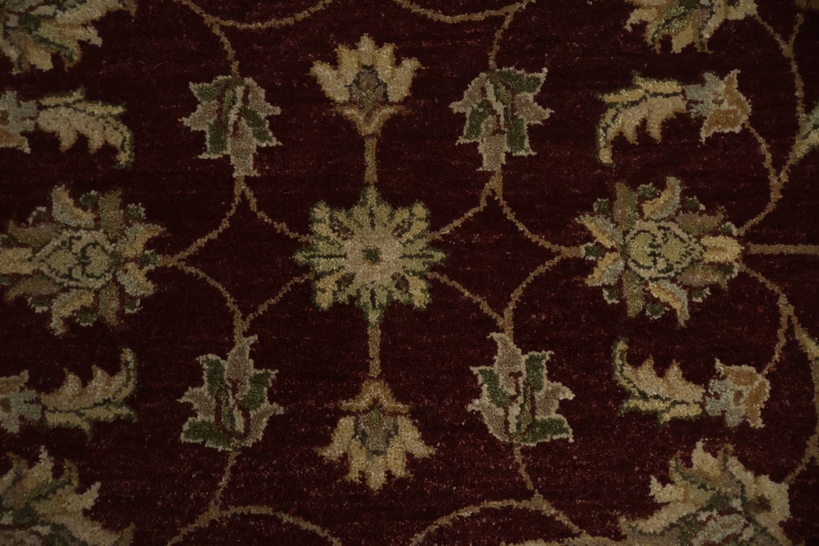 Elegant Round Rug Intricate Floral Design Peshawar Handmade Burgundy Carpet 4×4