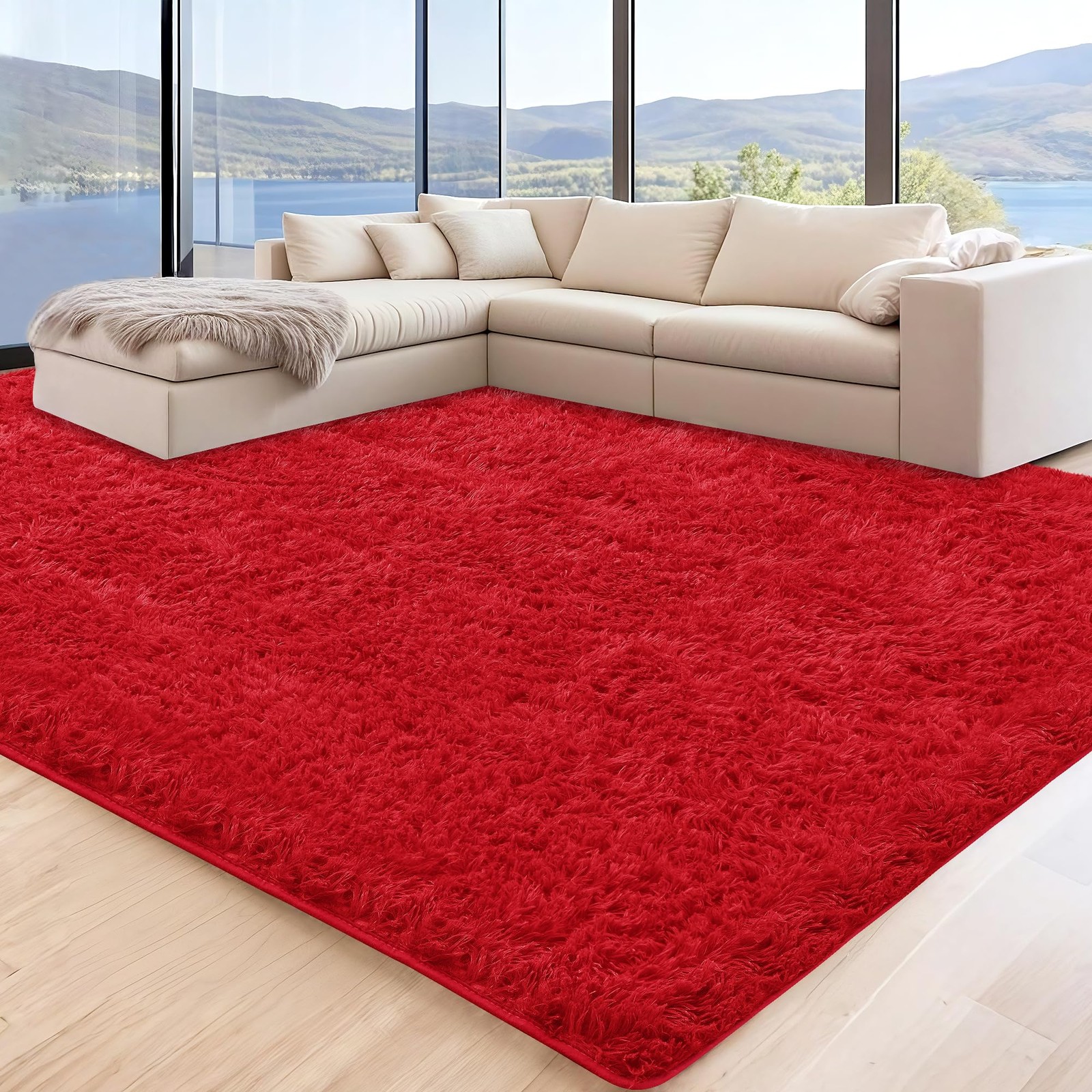 Cerulume 6×9 Red Area Rugs for Living Room, Large Fluffy Shag Rug for Bedroom…