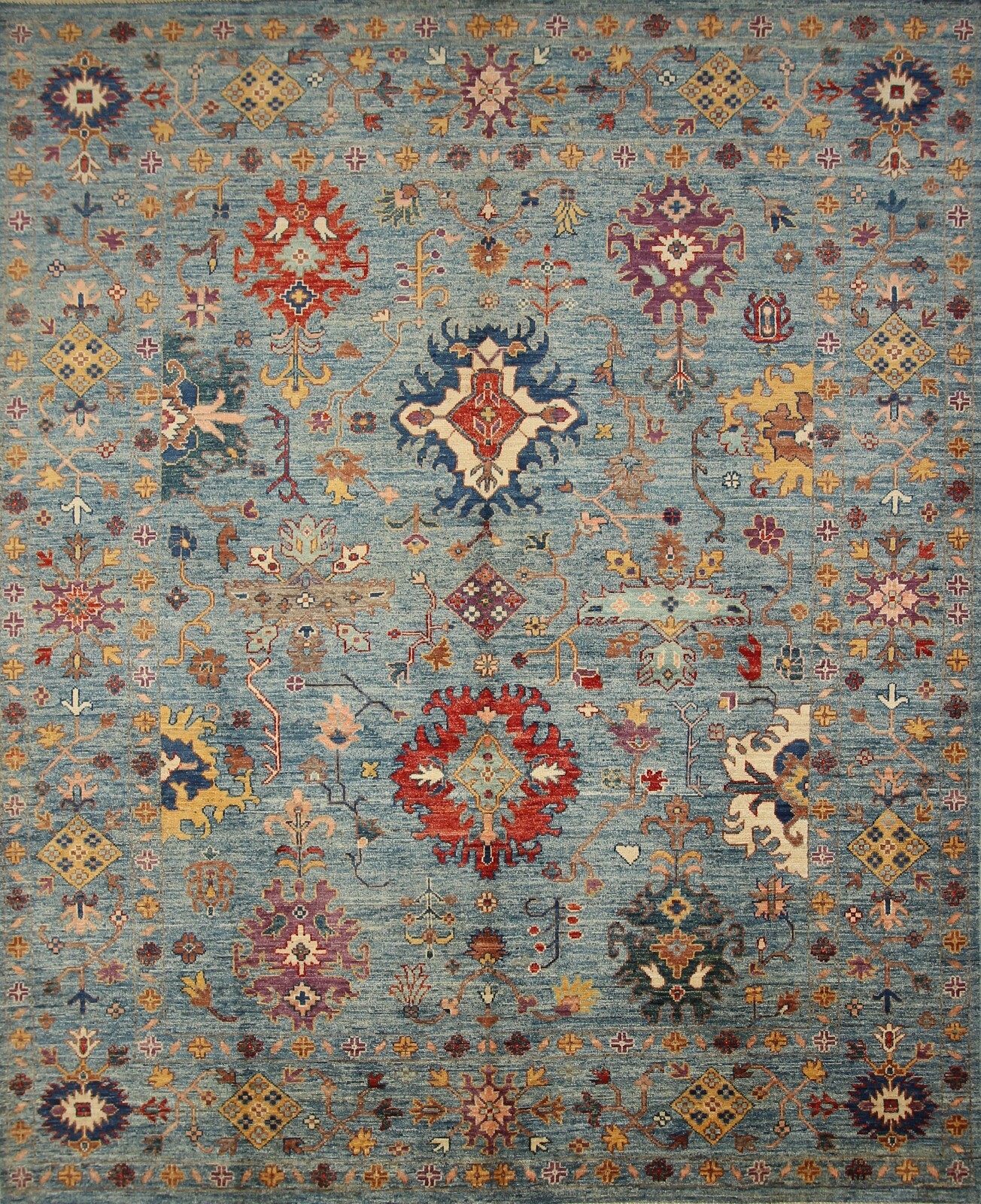 8×10 Blue Turkish Oushak Hand Knotted Wool Area Rug for Bedroom 8’2×10’1