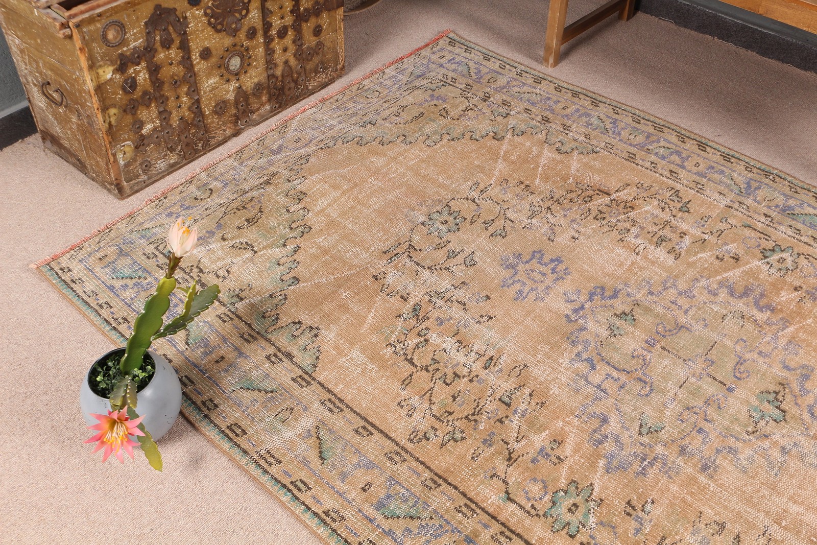 5×8,5 ft Turkish Rug, Brown Camouflage Vintage Wool Rug