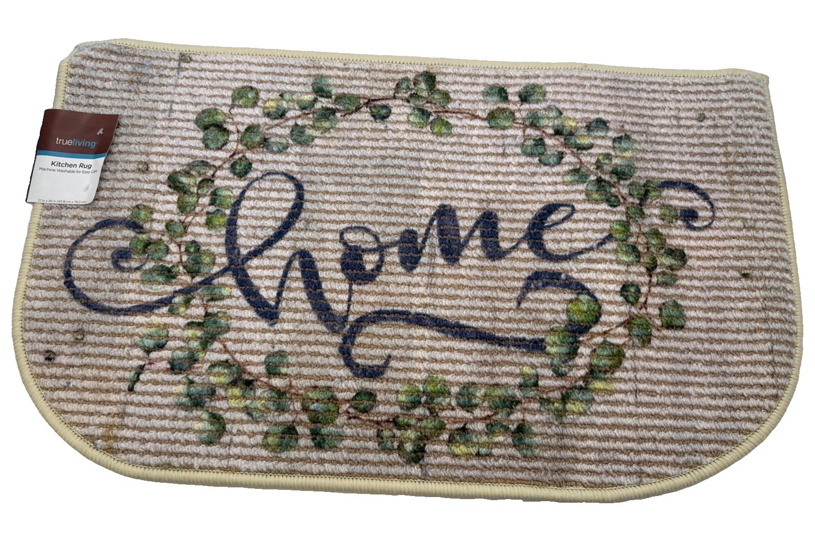 True Living Home Eucalyptus Wreath Accent Kitchen Rug Beige Tan Farmhouse