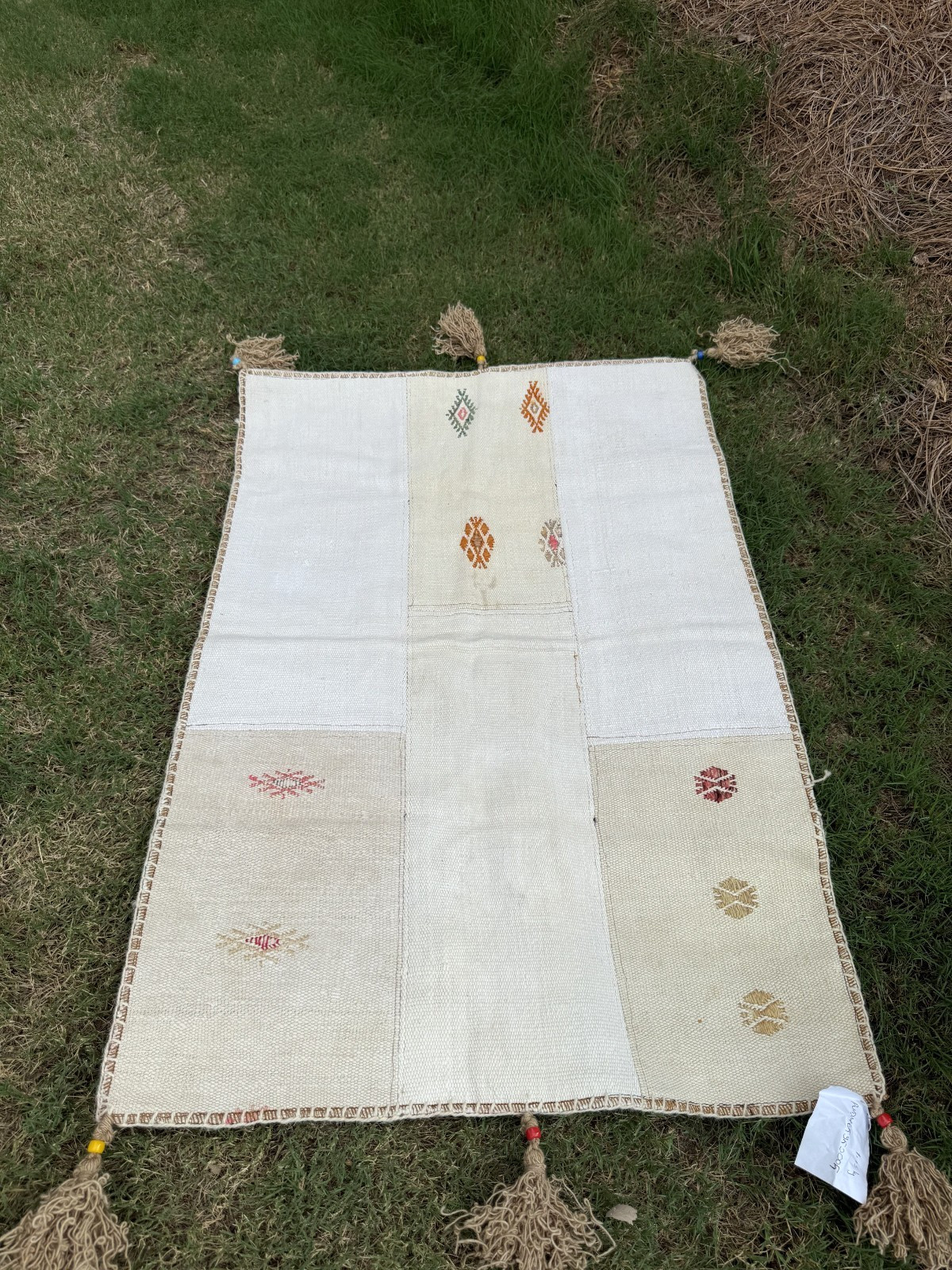Neutral Toned Cabin Style Anatolian Minimal Kilim Rug, Handmade Wool Rug