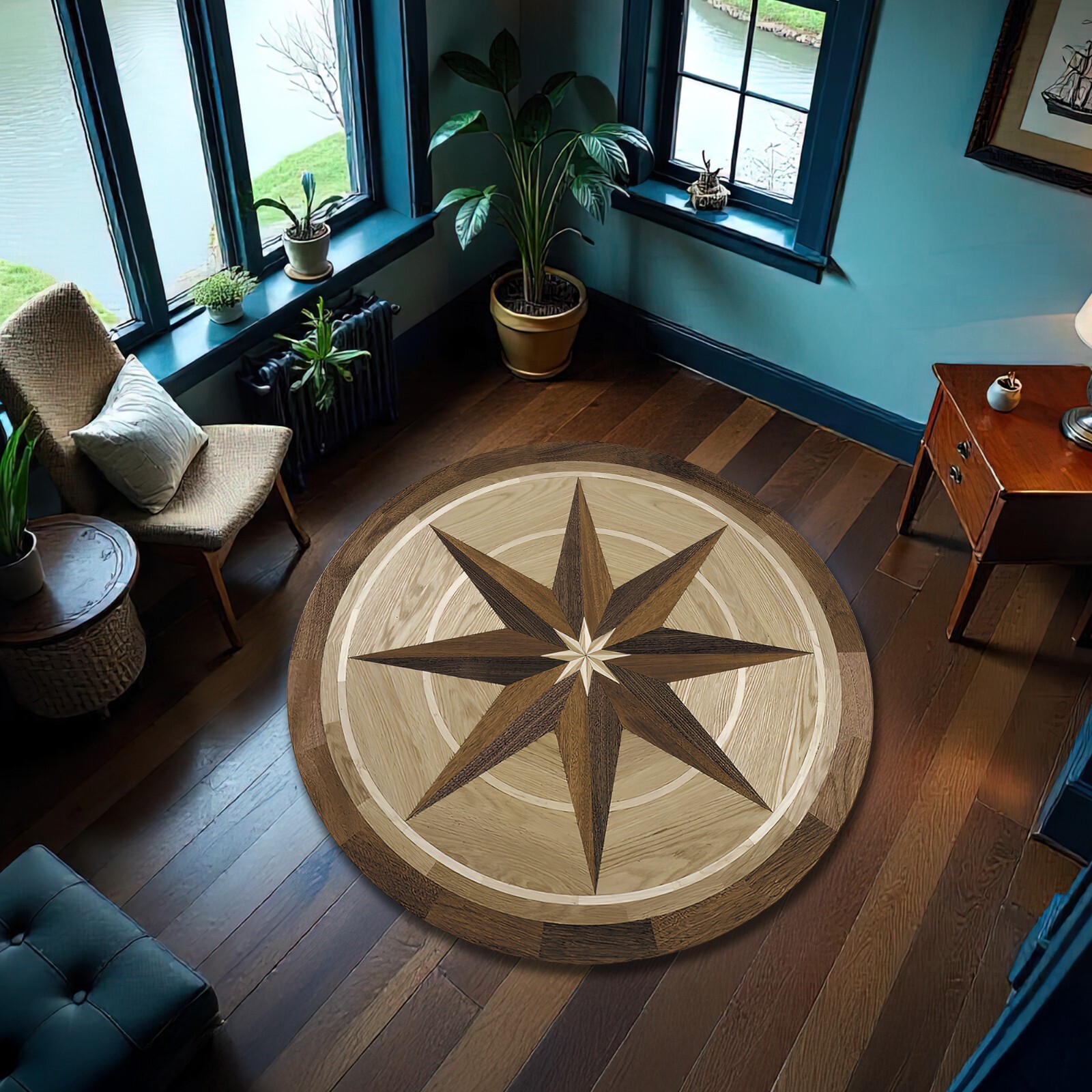 Compass Rug Nautical Maritime Coastal Yacht Mat Marine Carpet