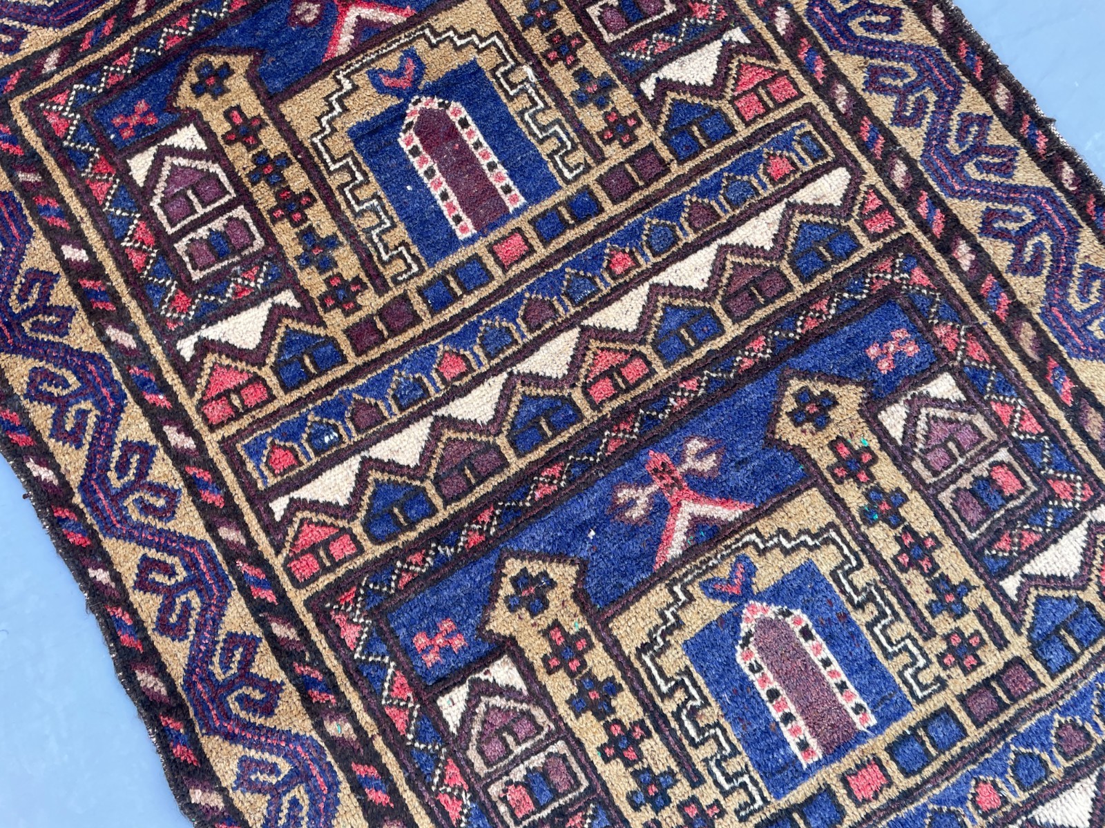 2×4 Architectural Baluchi Wool Rug with Pictorial Building Motifs N Tribal
