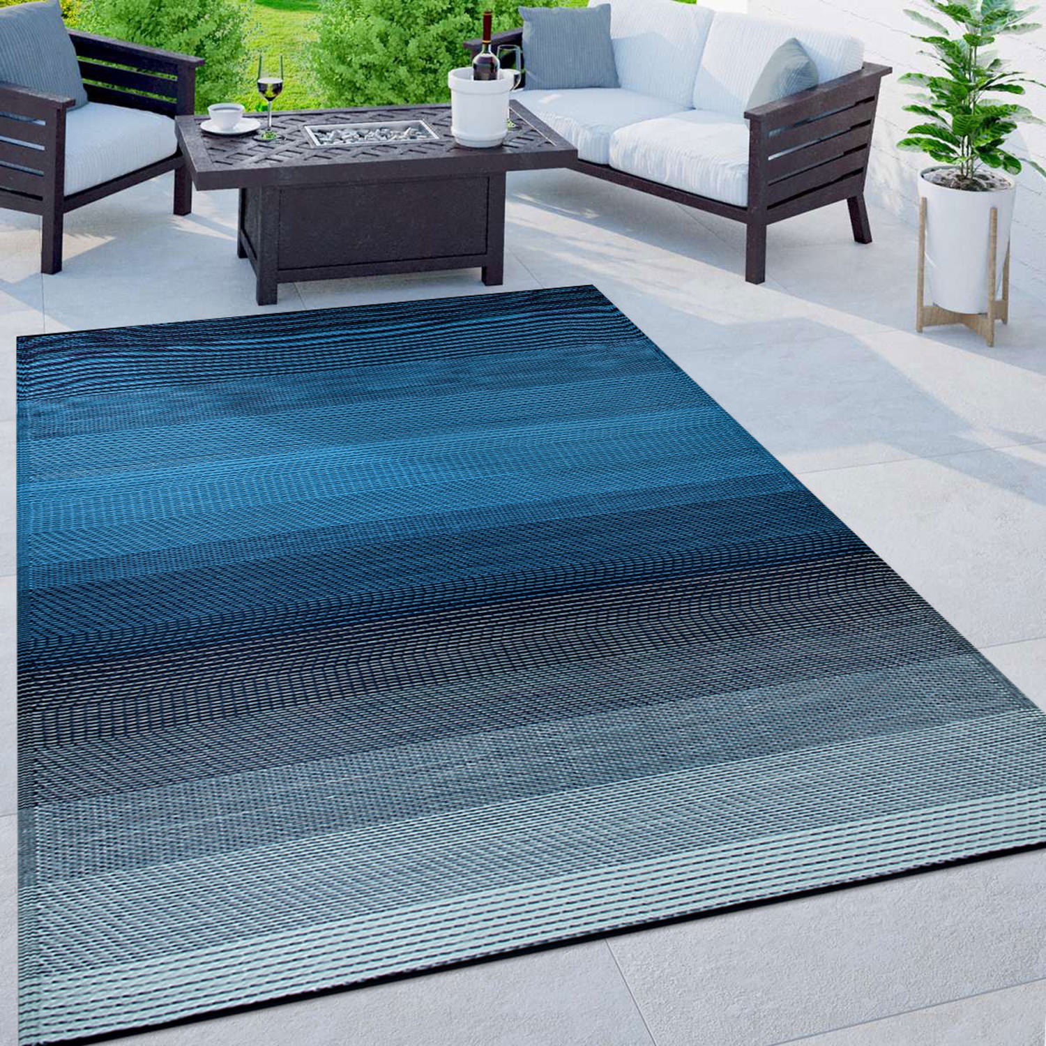 Rugshop Outdoor Rug 5×7 Stripe Shade Reversible Plastic Outdoor Carpet Patio Rug