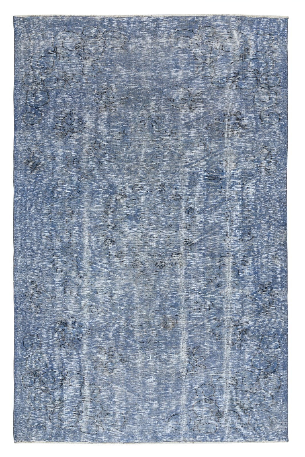6×9 Ft Handmade Turkish Wool Area Rug. Vintage Overdyed Blue Rug for Modern Home