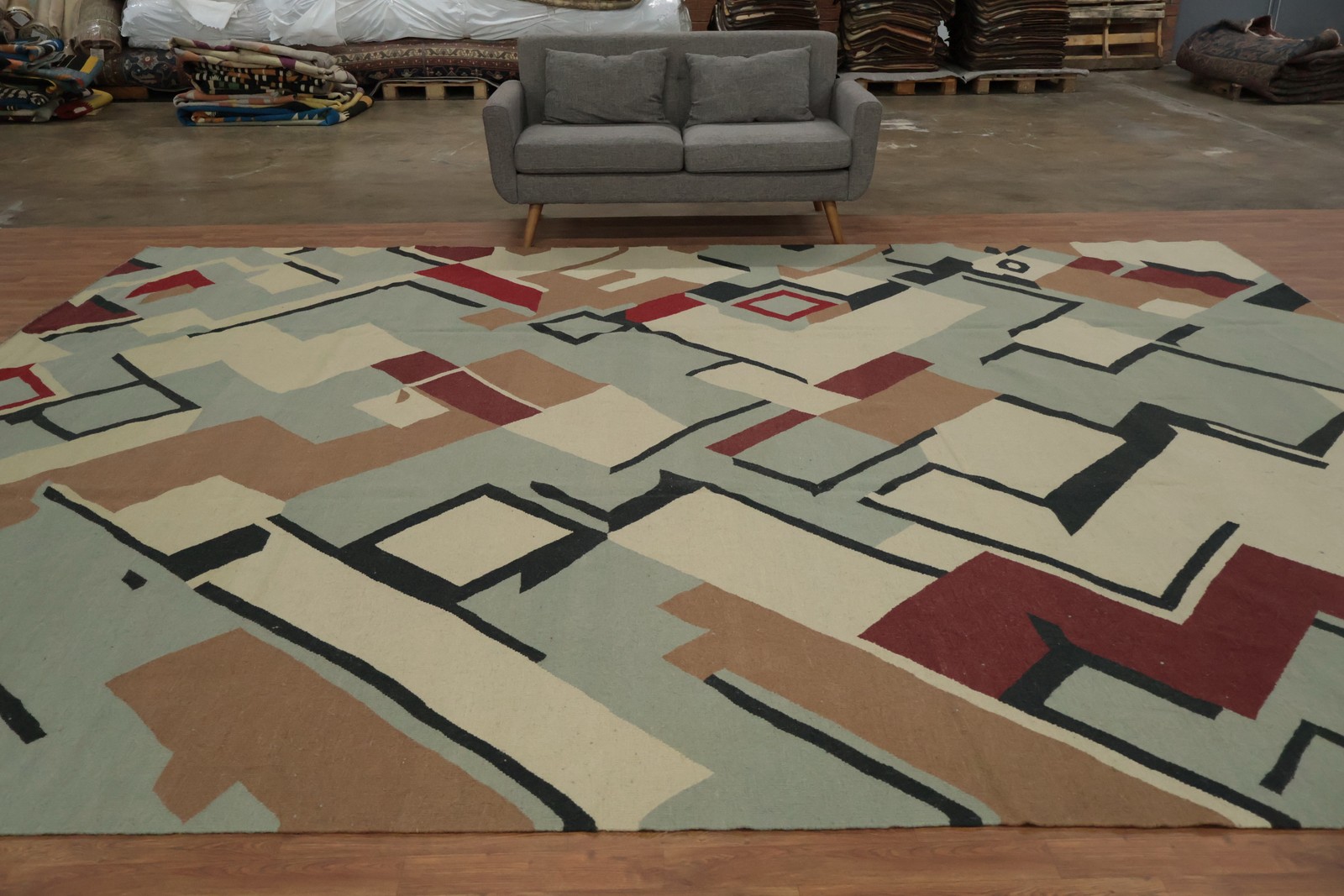 Modern Art Kilim Large Rug 12×15 Ft Hand-Woven Reversible Oriental Wool Carpet