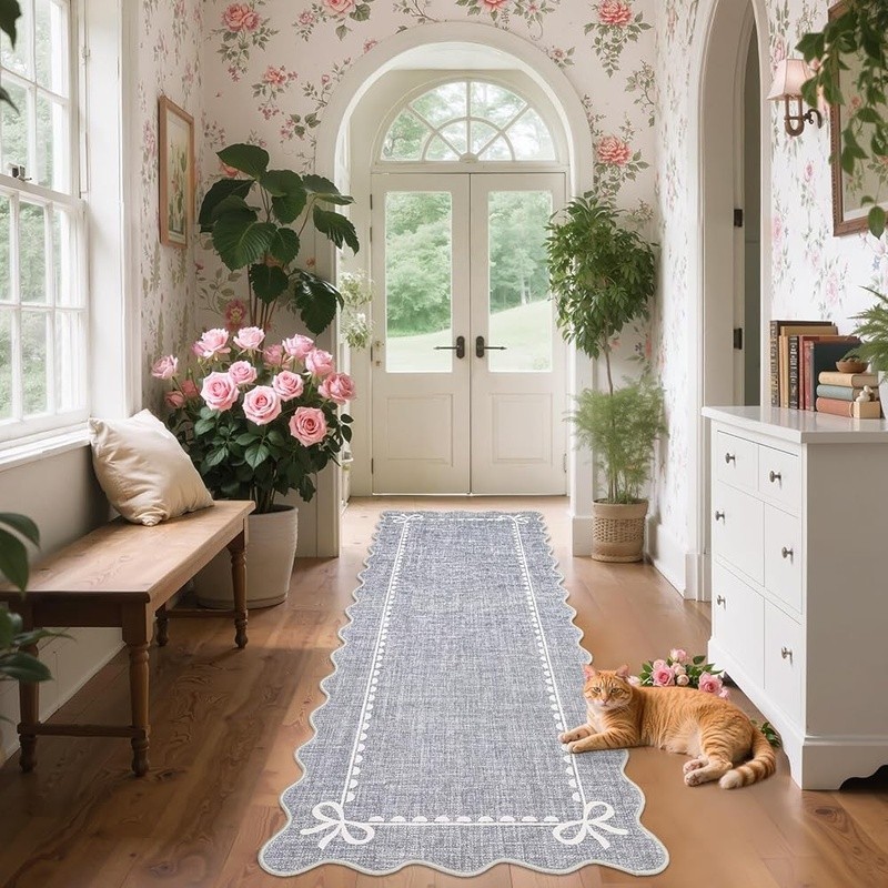 Scalloped Bow Non-Slip Area Rug Soft Washable Faux Wool Kids Pets Friendly New