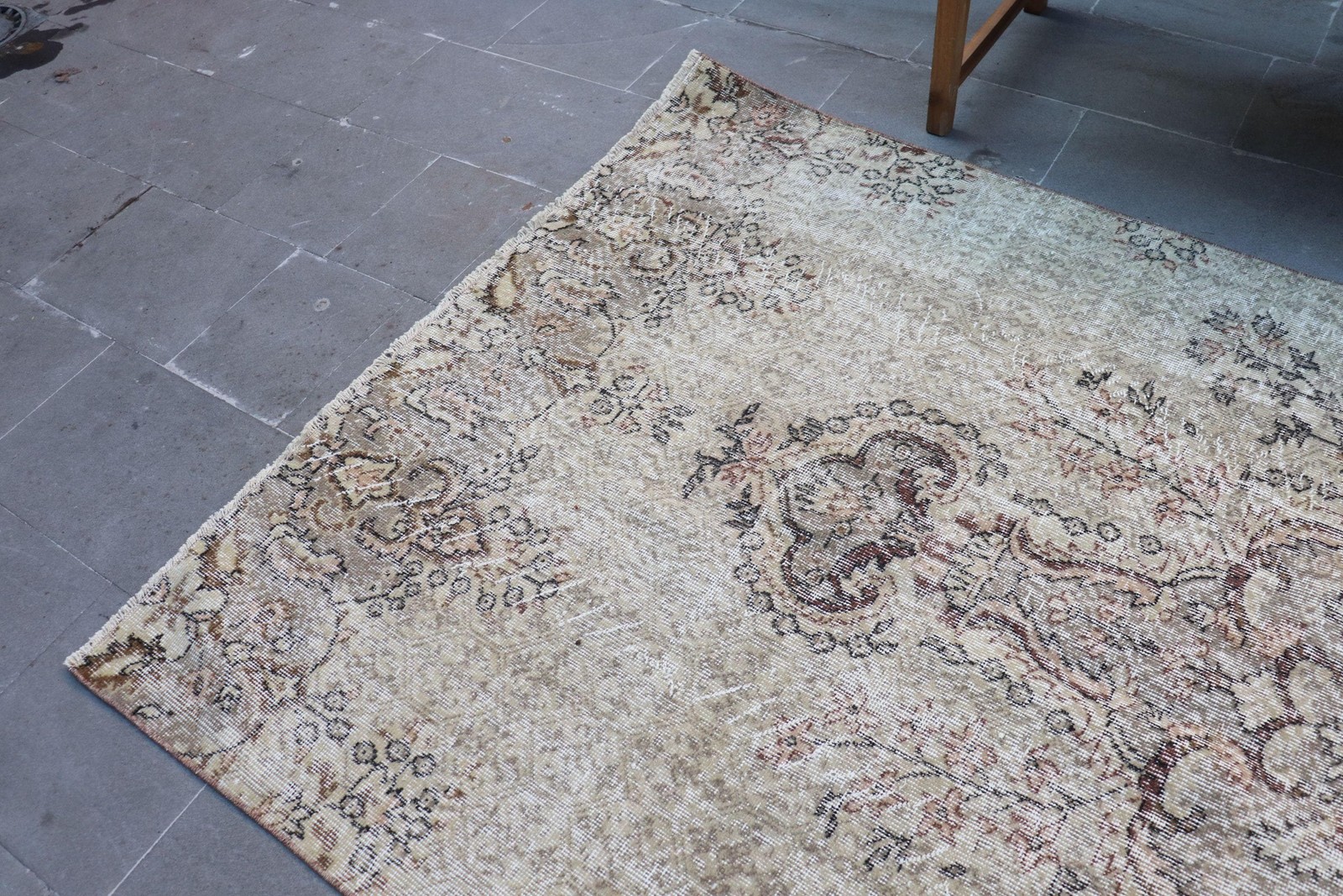 Turkish Vintage Rug, 4,6×10,2 ft Rug, Brown Gray Floral Wool Rug