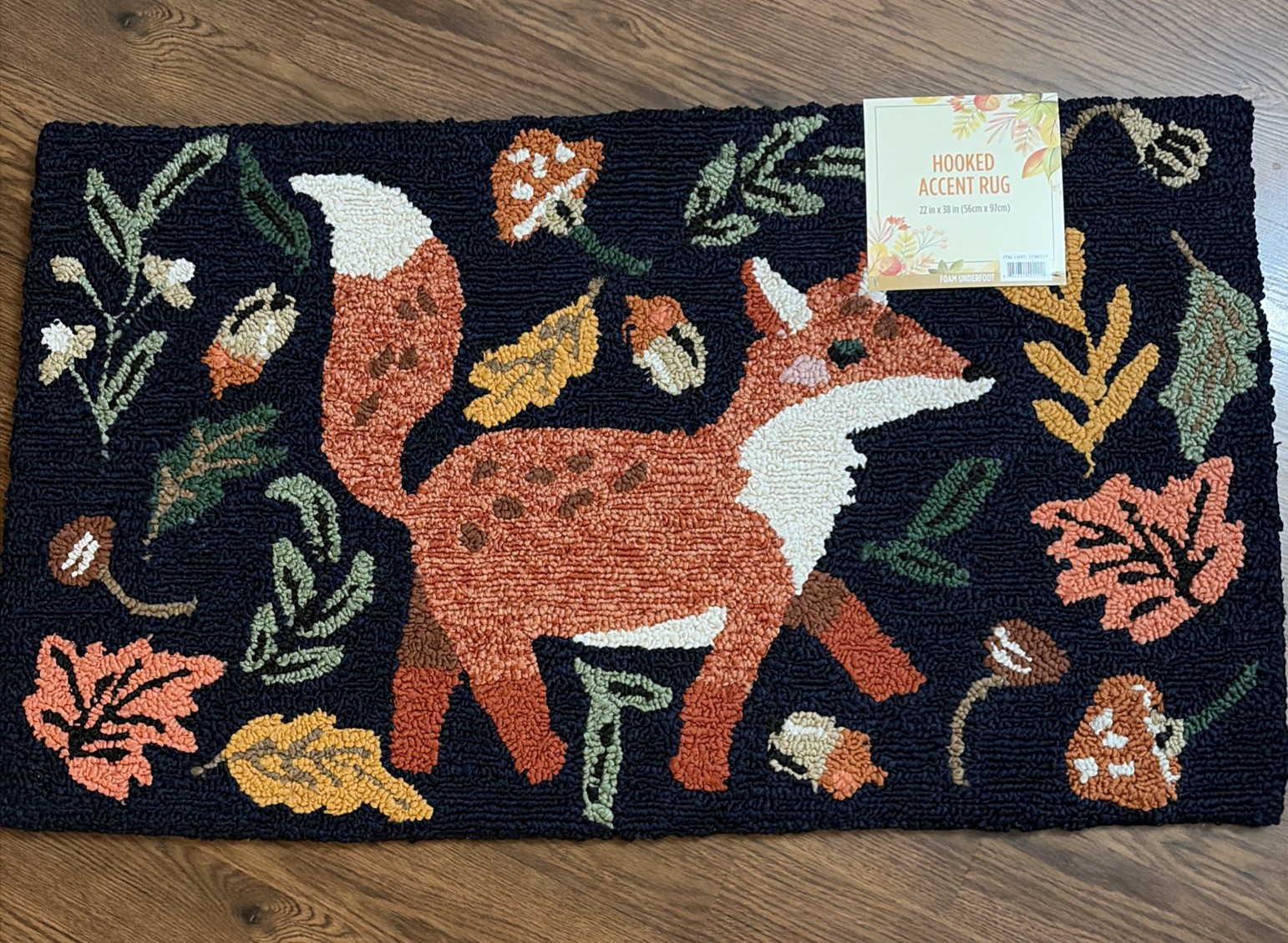 Foxy Red Fox Hand Hooked Memory Foam 22×38 Fall Leaves Mushroom Acorn Area Rug