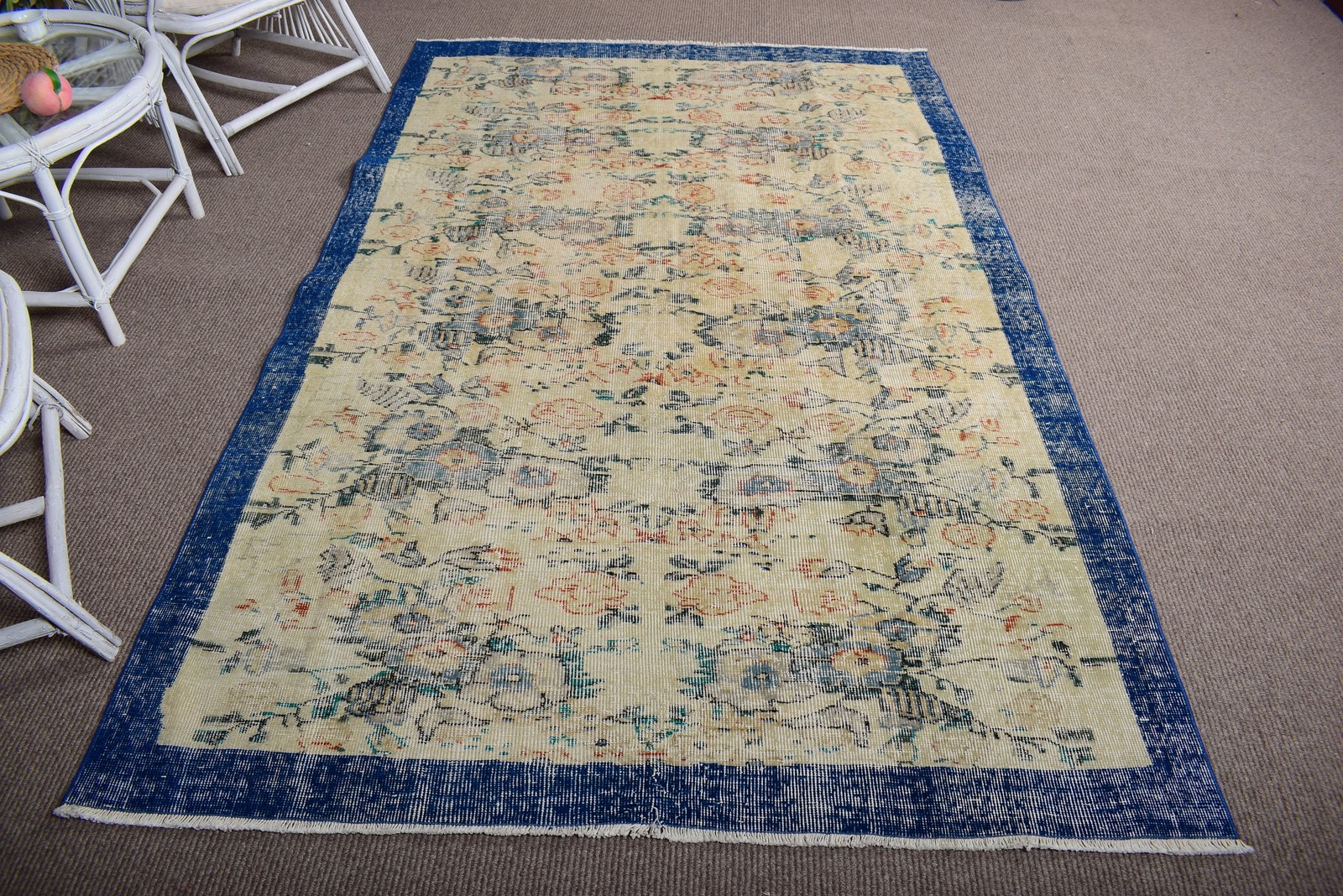 Turkish Rug 5,1×8 ft (156×245 cm), Blue Striped Vintage Rug
