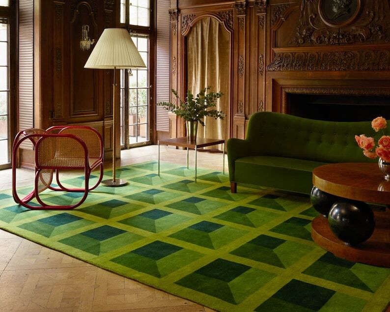 Garden Maze Green 3D Bespoke Hand Tufted Area Rug Carpet for Living Room